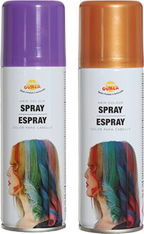 Carnaval verkleed haar verf/spray - paars en goud - spuitbus - 125 ml