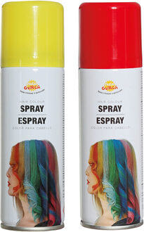Carnaval verkleed haar verf/spray - rood en geel - spuitbus - 125 ml