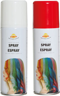 Carnaval verkleed haar verf/spray - rood en wit - spuitbus - 125 ml