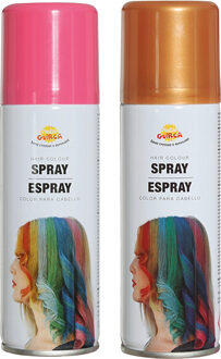 Carnaval verkleed haar verf/spray - roze en goud - spuitbus - 125 ml