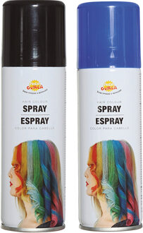 Carnaval verkleed haar verf/spray - zwart en blauw - spuitbus - 125 ml