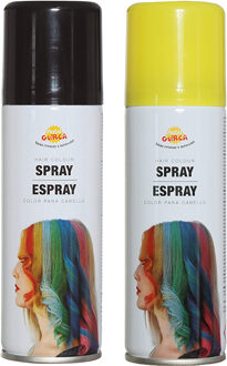 Carnaval verkleed haar verf/spray - zwart en geel - spuitbus - 125 ml