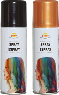 Carnaval verkleed haar verf/spray - zwart en goud - spuitbus - 125 ml