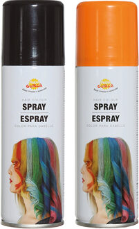Carnaval verkleed haar verf/spray - zwart en oranje - spuitbus - 125 ml