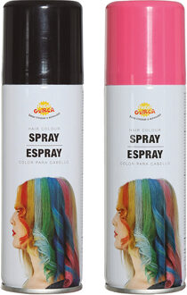Carnaval verkleed haar verf/spray - zwart en roze - spuitbus - 125 ml
