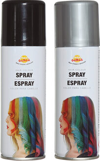 Carnaval verkleed haar verf/spray - zwart en zilver - spuitbus - 125 ml
