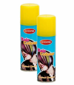Carnaval verkleed haarverf/spray - 2x - geel - 125 ml - kinderen/volwassenen - makkelijk uitwassen