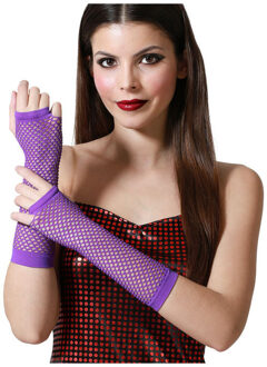 Carnaval verkleed handschoenen - visnet stof - paars - vingerloos - dames - elastiek