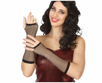 Carnaval verkleed handschoenen - visnet stof - zwart - vingerloos - dames - elastiek