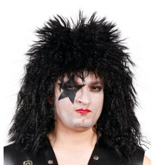 Carnaval verkleed heren pruik - rockstar - Kiss - zwart - punk - foute party