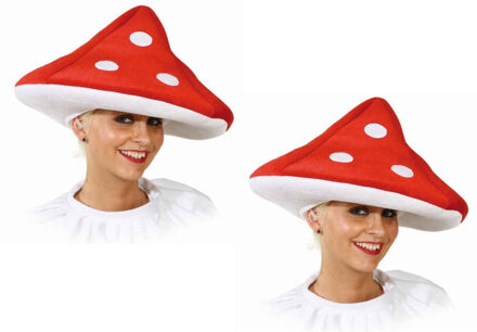 Carnaval verkleed hoed - 2x - Paddenstoel - Rood - foute party/kabouter thema