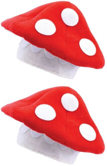 Carnaval verkleed hoed - 4x stuks - Paddenstoel - Rood - foute party/kabouter thema