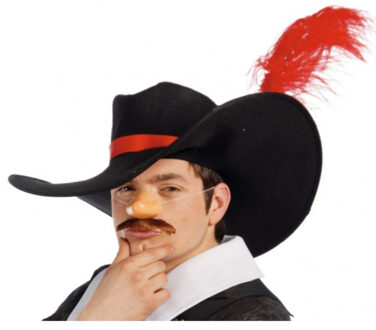 Carnaval verkleed hoed Musketier - zwart/rood - met veer - Middeleeuwen