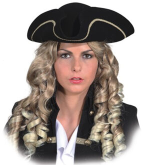 Carnaval verkleed hoed Piraat/kapitein - zwart/goud - polyester - heren/dames