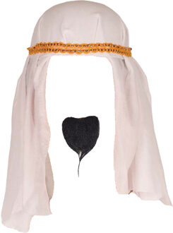 Carnaval verkleed hoed voor een Arabier/Sjeik - hoofddoek wit - heren- met zwart baardje