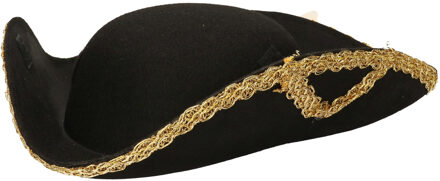 Carnaval verkleed hoed voor een Piraat - zwart/goud - polyester - heren/dames