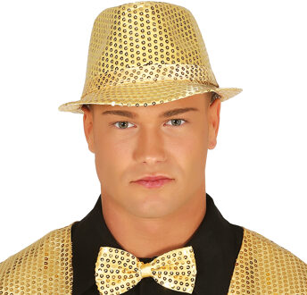 Carnaval verkleed hoedje - glitter goud - volwassenen/heren - met paillette