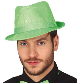 Carnaval verkleed hoedje - glitter groen - volwassenen/heren - met paillette