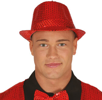 Carnaval verkleed hoedje - glitter rood - volwassenen/heren - met paillette