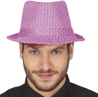 Carnaval verkleed hoedje - glitter roze - volwassenen/heren - met paillette