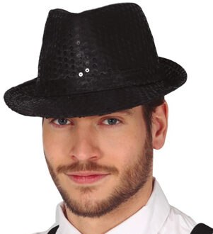 Carnaval verkleed hoedje - glitter zwart - volwassenen/heren - met paillette