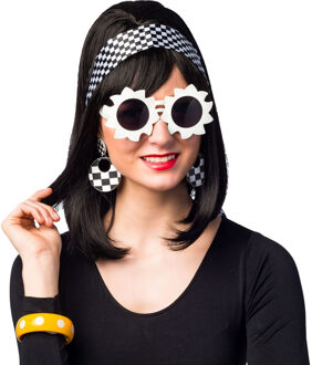 Carnaval verkleed jaren 60 setje - zwart/wit - dames - hippie/flower power - Brigitte Bardot ruitjes Multi