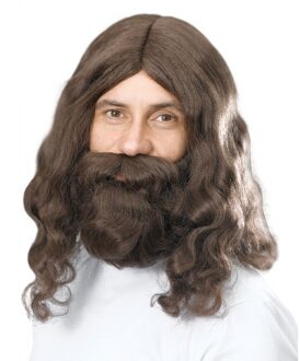 Carnaval verkleed Jezus pruik en baard voor heren - lang haar - baard - bruin