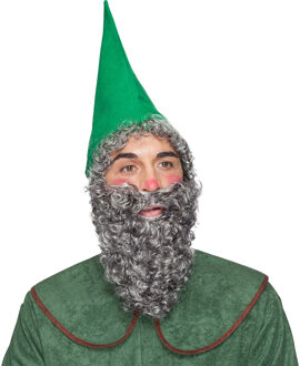 Carnaval verkleed kabouter set - hoed en baard - puntmuts - groen