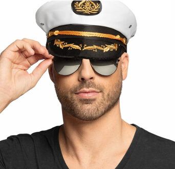 Carnaval verkleed Kapiteinpet - donkere zonnebril - wit - heren/dames - hoofdmaat 61 cm