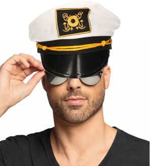 Carnaval verkleed Kapiteinpet - met donkere zonnebril - wit - heren/dames - verkleedkleding set