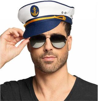 Carnaval verkleed Kapiteinpet - met donkere zonnebril - wit - heren/dames - verkleedkleding set