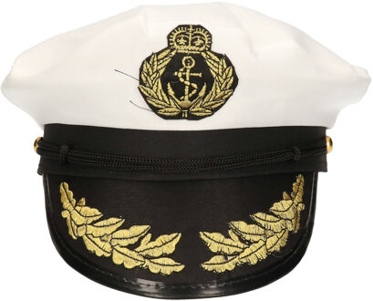 Carnaval verkleed Kapiteinspet - wit/goud - voor volwassenen - Maritiem thema