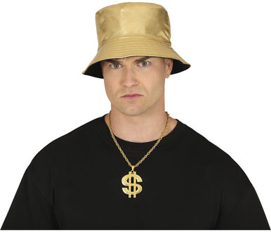 Carnaval verkleed ketting/sieraad - metaal - goud - pooier/gangster - dollarteken - $ Goudkleurig