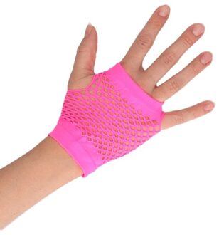 Carnaval verkleed korte visnet handschoenen - roze - voor volwassenen