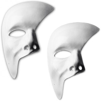 Carnaval verkleed masker phantom of the opera - 2x - wit - met elastiekje - plastic - beschilderbaar