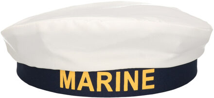 Carnaval verkleed Matroos/matrozen hoedje - wit/blauw - voor volwassenen - Maritiem thema