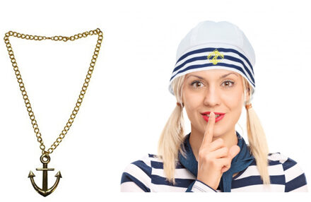 Carnaval verkleed Matrozen hoedje - wit - met gouden anker ketting - volwassenen