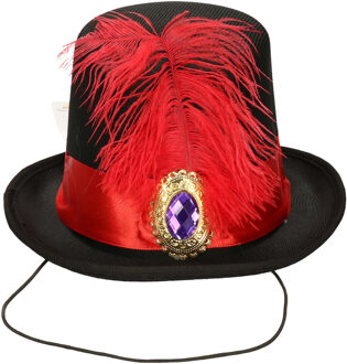 Carnaval verkleed mini hoedje voor diverse thema's - zwart/rood - veertje - dames