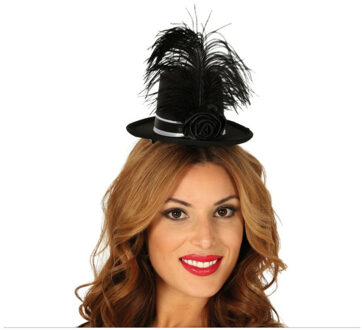 Carnaval verkleed mini hoedje voor diverse thema's - zwart - veertjes - dames