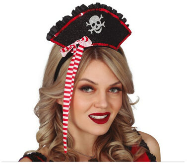 Carnaval verkleed mini hoedje voor een Piraat - zwart - diadeem - dames