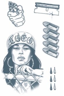 Carnaval verkleed nep tattoo set - gangster Thug Life thema - volwassenen