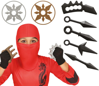 Carnaval verkleed Ninja set - accessoire - zwart - 10-delig