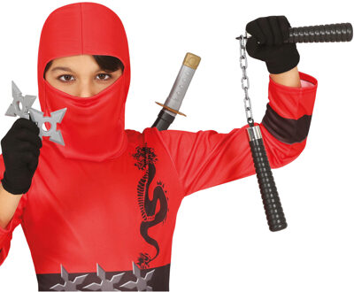 Carnaval verkleed Ninja set - accessoires - zwart - 4-delig