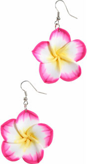 Carnaval verkleed oorbellen - Hawaii tropische bloemen - dames - roze