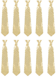 Carnaval verkleed pailletten stropdas - 10x - goud - glitters - 40 cm - Foute feest kleding - Glamou