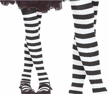 Carnaval verkleed panty - gestreept/strepen - zwart/wit - 15 denier - meisjes van 3 tot 6 jaar Multi
