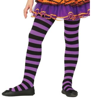 Carnaval verkleed panty - paars/zwart - gestreept - 15 denier - voor meisjes