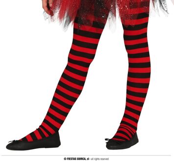 Carnaval verkleed panty - rood/zwart - gestreept - 15 denier - voor meisjes
