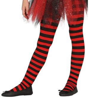 Carnaval verkleed panty - rood/zwart - gestreept - 15 denier - voor meisjes