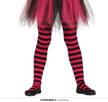 Carnaval verkleed panty - roze/zwart - gestreept - 15 denier - voor meisjes